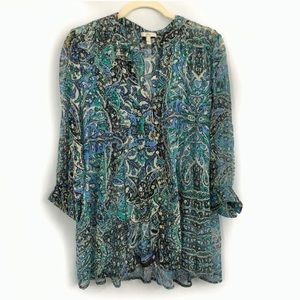 JOIE Silk Tunic Top - Lovely Sheer blue/green S